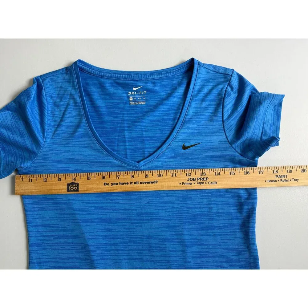 Nike Dri-Fit Women's Short Sleeve V-Neck Top T-Shirt Activewear Blue Size XS